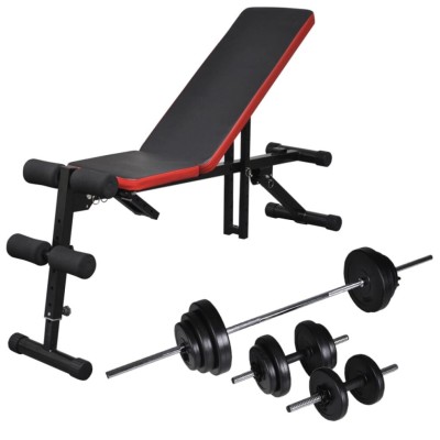 vidaXL Adjustable Sit-up Bench with Barbell and Dumbbell Set 30.5kg Fitness 